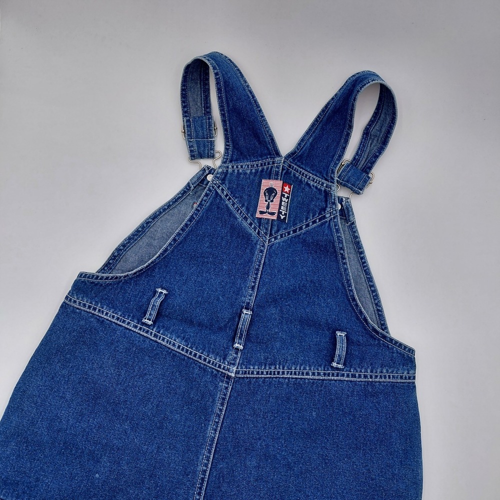 Vtg Looney Tunes Denim Overall Shorts Youth L 10/12 Tweety Sylvester 90s Y2K - Picture 8 of 10